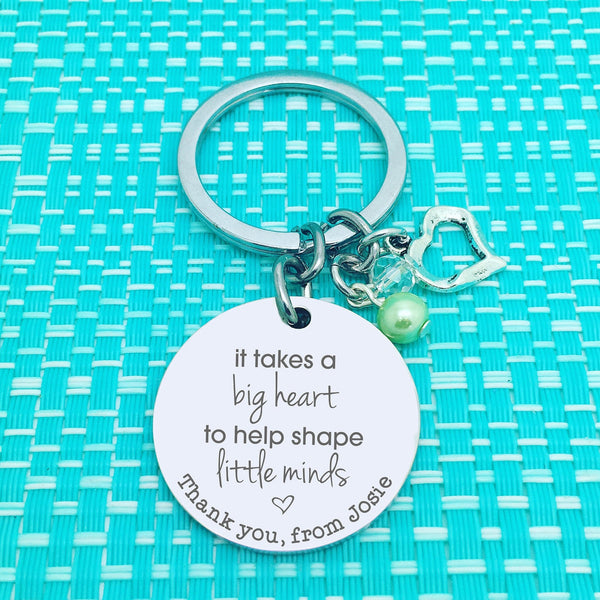 It Takes A Big Heart To Help Shape Little Minds Personalised Keyring (Teacher Gift, Personalised Teacher Gift)