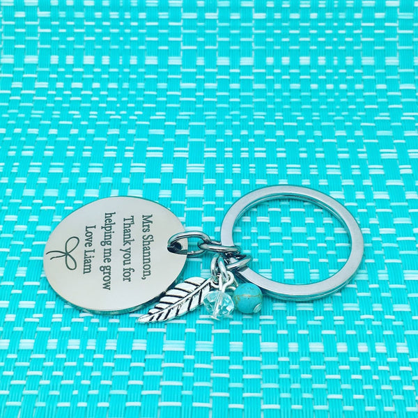 Thank You For Helping Me Grow Personalised Keyring, Bow Design (Personalised Teacher Gift, End of Year Gift, Gift for Teacher)