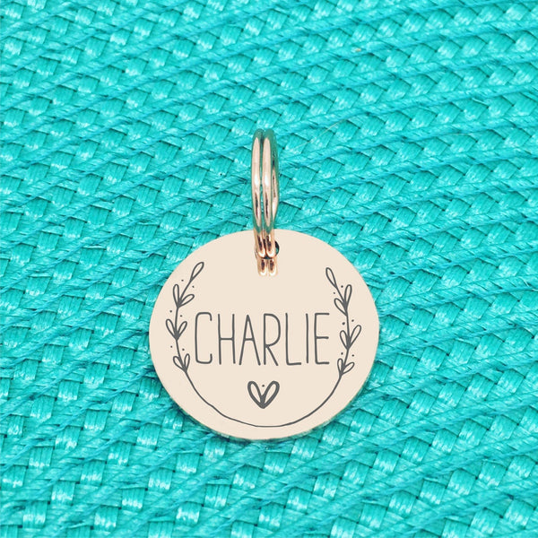 Rose Gold Personalised Dog Tag, Luger Design with Heart Image (Personalised Dog Tag / Personalised Cat Tag)