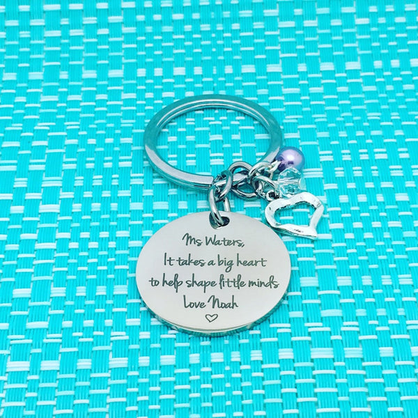 It Takes A Big Heart To Help Shape Little Minds Personalised Keyring (Teacher Gift, Personalised Teacher Gift)