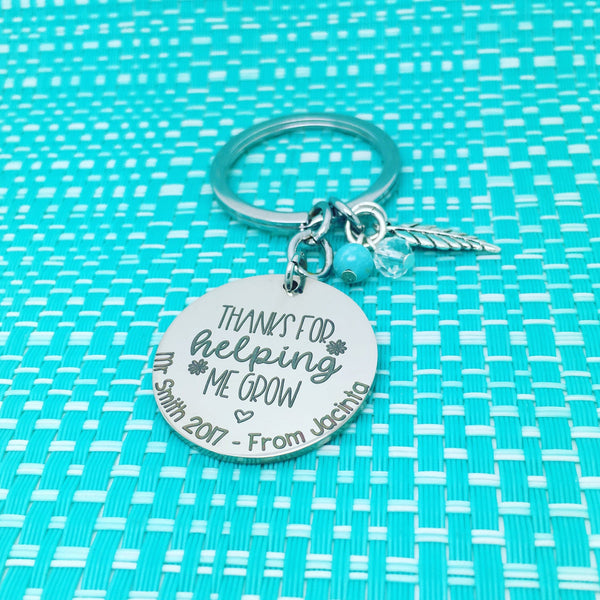Thank For Helping Me Grow Personalised Keyring (Personalised Teacher Gift)