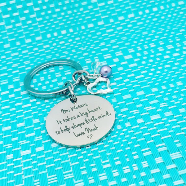 It Takes A Big Heart To Help Shape Little Minds Personalised Keyring (Teacher Gift, Personalised Teacher Gift)