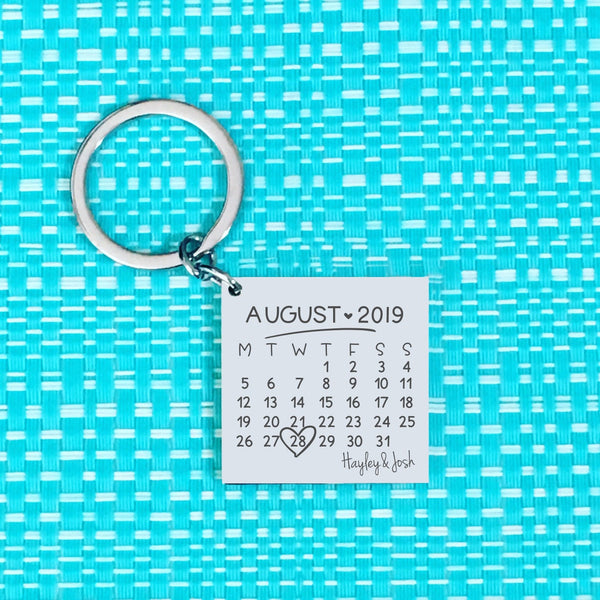 Personalised Calendar Anniversary keyring , square shaped (choose your month and year)