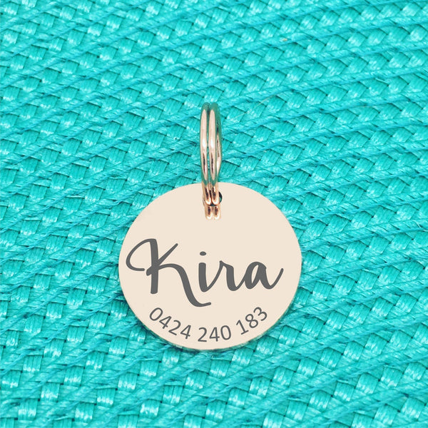 Rose Gold Personalised Dog Tag, River Design with number on front (Personalised Dog Tag / Personalised Cat Tag)