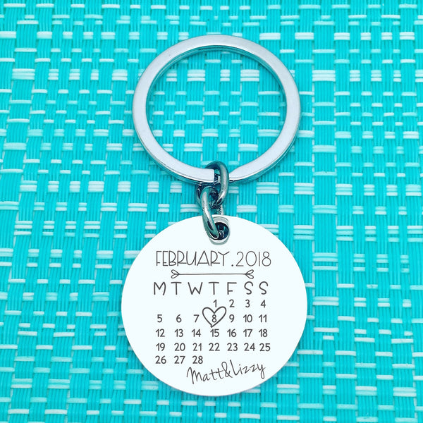 Personalised Calendar Anniversary keyring , circle shape (choose your month and year)