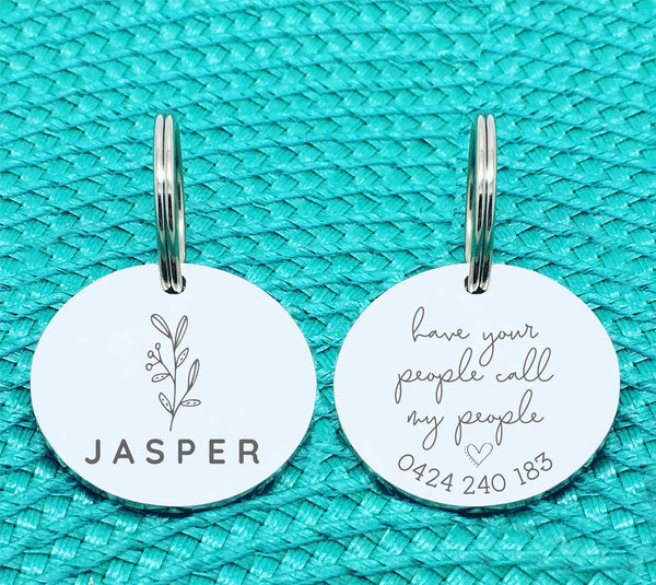 Custom Engraved Double Sided Pet Name Tag (Personalised ID tag) - 'Nola' Have your people call my people design