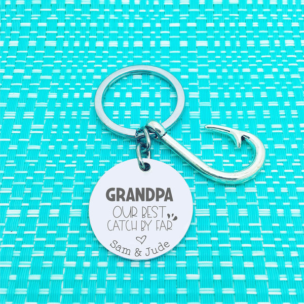 Daddy Our Best Catch So Far Personalised Keyring (change Daddy to a name of your choosing)
