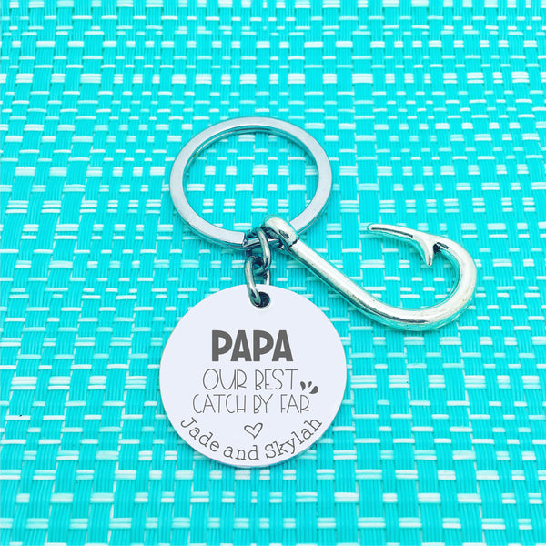 Daddy Our Best Catch So Far Personalised Keyring (change Daddy to a name of your choosing)