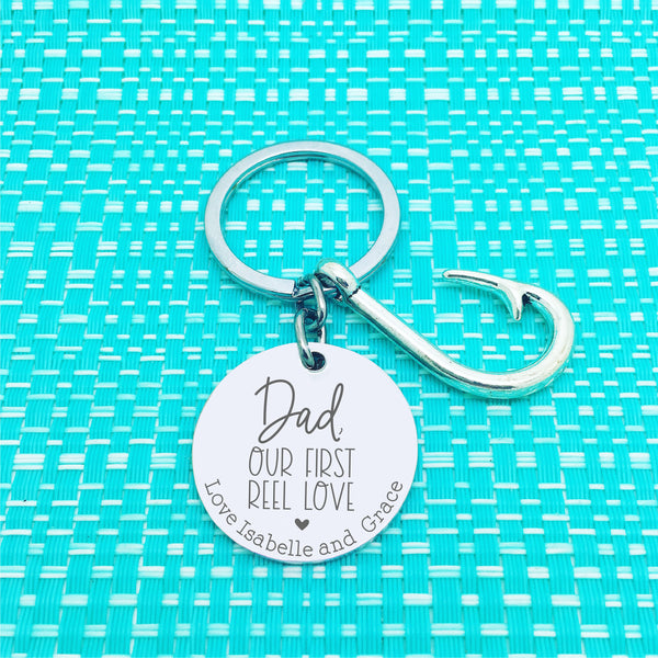 Dad, My First Reel Love Personalised Keyring (change Dad to a name of your choosing)
