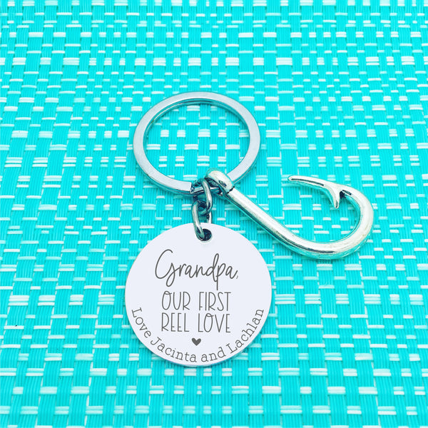 Dad, My First Reel Love Personalised Keyring (change Dad to a name of your choosing)