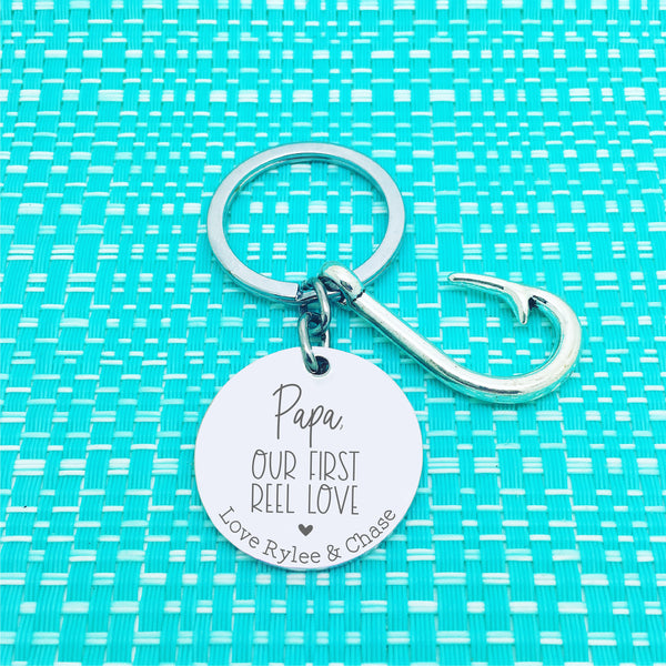 Dad, My First Reel Love Personalised Keyring (change Dad to a name of your choosing)