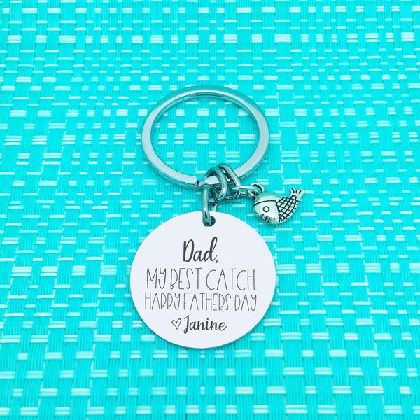 Dad, My Best Catch, Happy First Fathers Day Personalised Keyring (change Daddy to a name of your choosing)