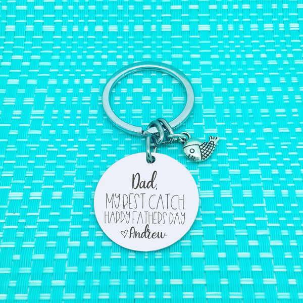 Dad, My Best Catch, Happy First Fathers Day Personalised Keyring (change Daddy to a name of your choosing)