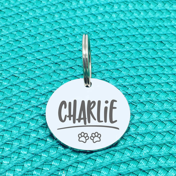 Personalised Pet Tag, Charlie Design With Paw Prints (Personalised Dog Tag / Personalised Cat Tag)