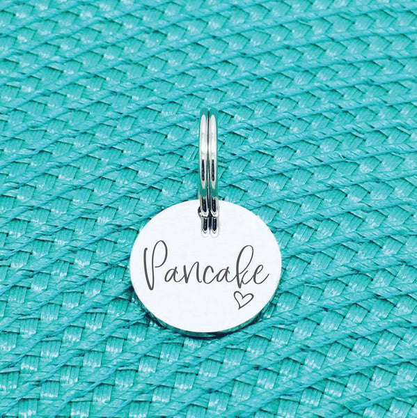 Personalised Pet Tag, Pancake Design with Heart Image (Personalised Dog Tag / Personalised Cat Tag)