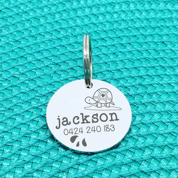 Engraved Personalised Pet Tag Stretch Turtle Design