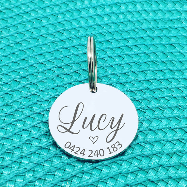 Personalised Pet Tag, Cute Pet Tag with Heart, Livy Design (Personalised Dog Tag / Personalised Cat Tag)