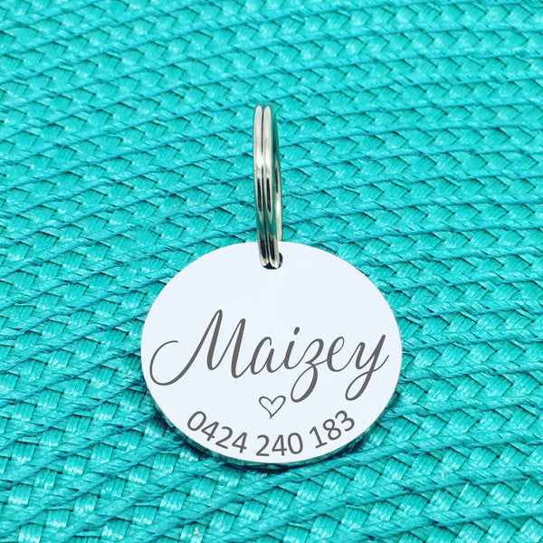 Personalised Pet Tag, Cute Pet Tag with Heart, Livy Design (Personalised Dog Tag / Personalised Cat Tag)