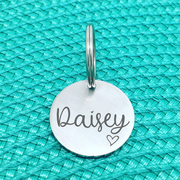Matte Finish Personalised Pet Tag Charlie Design with Heart Image (Personalised Dog Tag / Personalised Cat Tag)