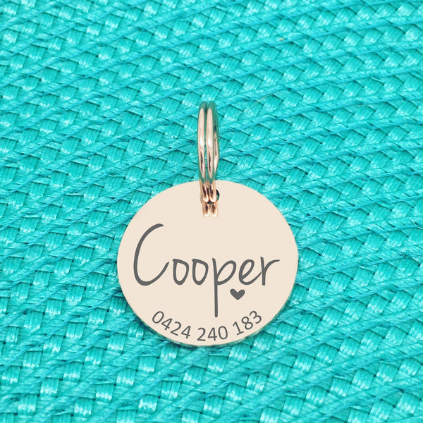 Rose Gold Personalised Dog Tag, Sadie Design with Heart Image (Personalised Dog Tag / Personalised Cat Tag)