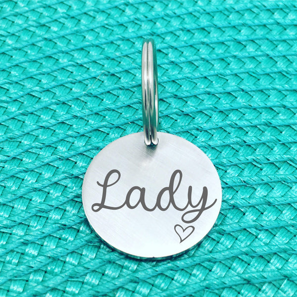 Matte Finish Personalised Pet Tag Charlie Design with Heart Image (Personalised Dog Tag / Personalised Cat Tag)