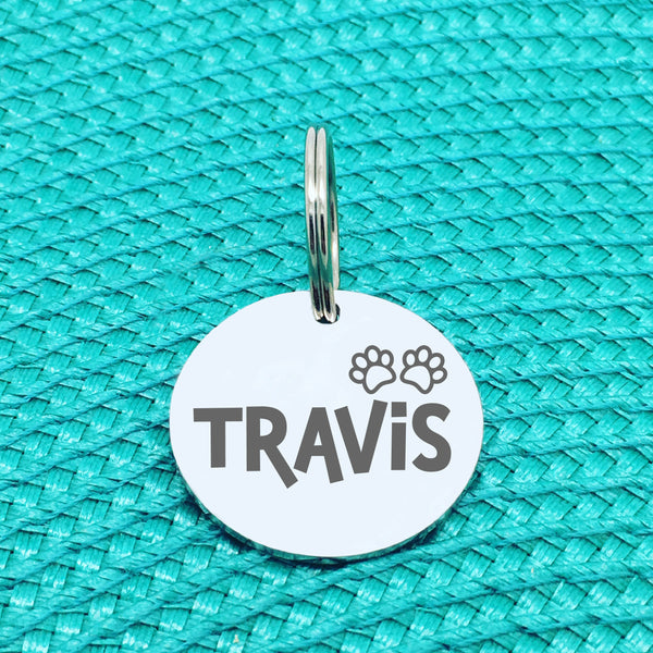 Engraved Personalised Pet Tag, Gilligan Paw Print Design (Personalised Custom Engraved Dog Tag)