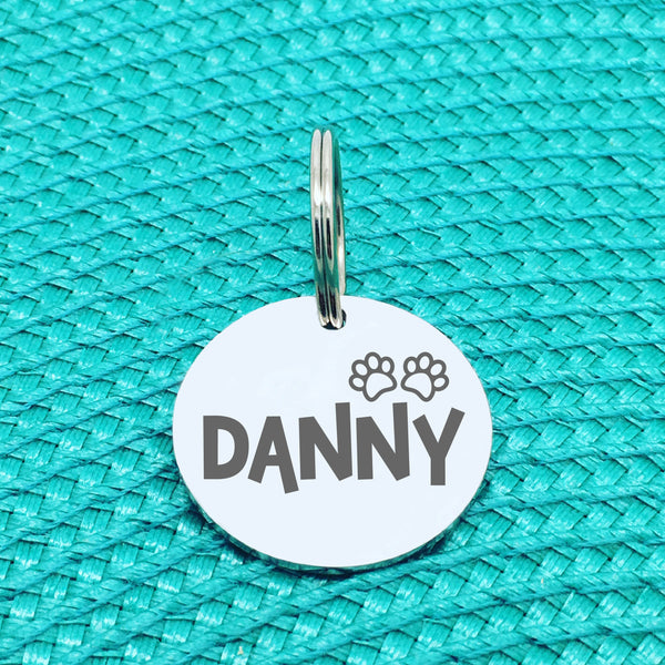 Engraved Personalised Pet Tag, Gilligan Paw Print Design (Personalised Custom Engraved Dog Tag)