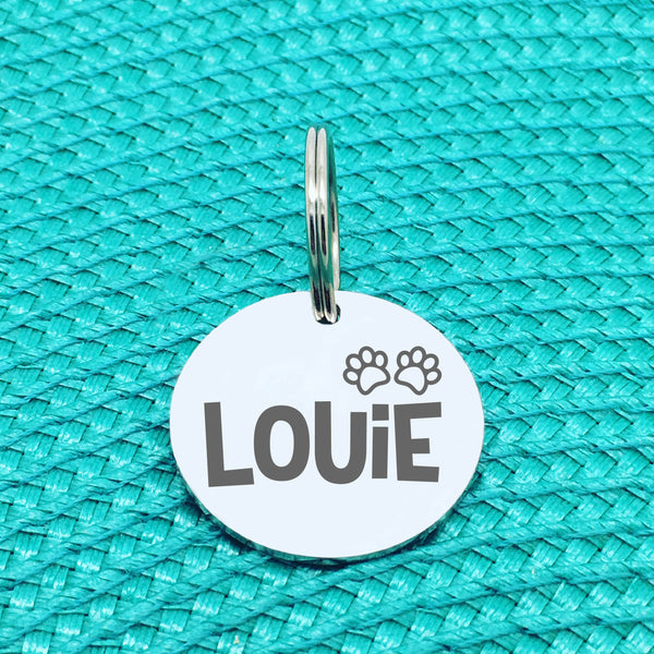 Engraved Personalised Pet Tag, Gilligan Paw Print Design (Personalised Custom Engraved Dog Tag)