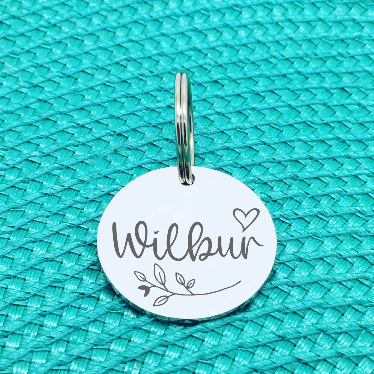 Engraved Personalised Pet Tag, Lady Design With Branch & Heart (Personalised Custom Engraved Dog Tag)