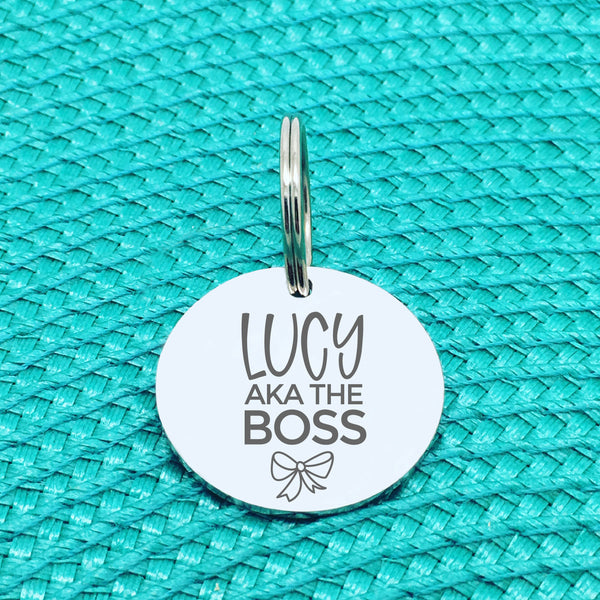 Personalised Pet Tag, 'The Boss' Design (Personalised Custom Engraved Dog Tag)