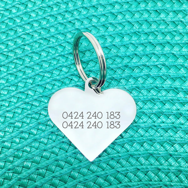 Personalised Dog Tag - Double Sided Heart Shaped Dog Tag - Polly Design