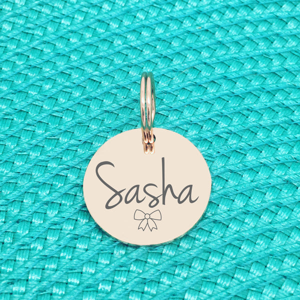 Rose Gold Personalised Dog Tag, Willow Bow Design (Personalised Dog Tag / Personalised Cat Tag)