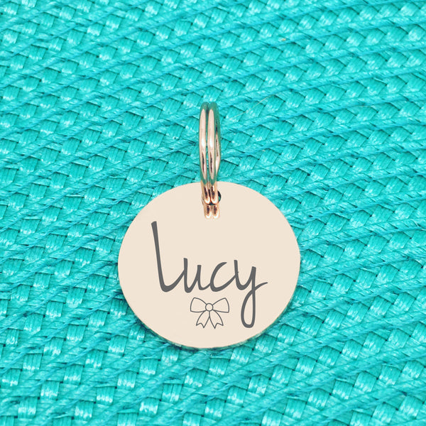 Rose Gold Personalised Dog Tag, Willow Bow Design (Personalised Dog Tag / Personalised Cat Tag)