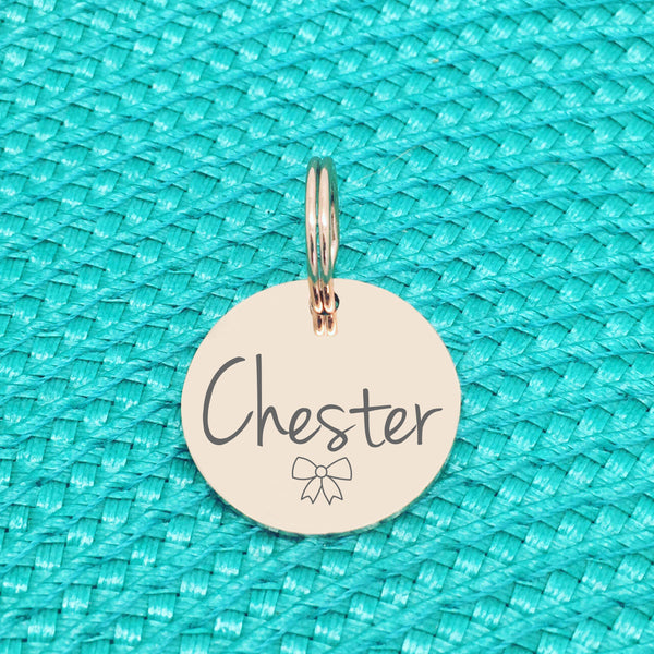 Rose Gold Personalised Dog Tag, Willow Bow Design (Personalised Dog Tag / Personalised Cat Tag)