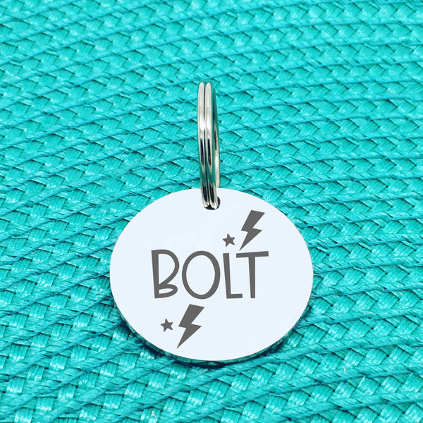 Engraved Personalised Pet Tag, Lightning Bolt Design (Personalised Custom Engraved Dog Tag)