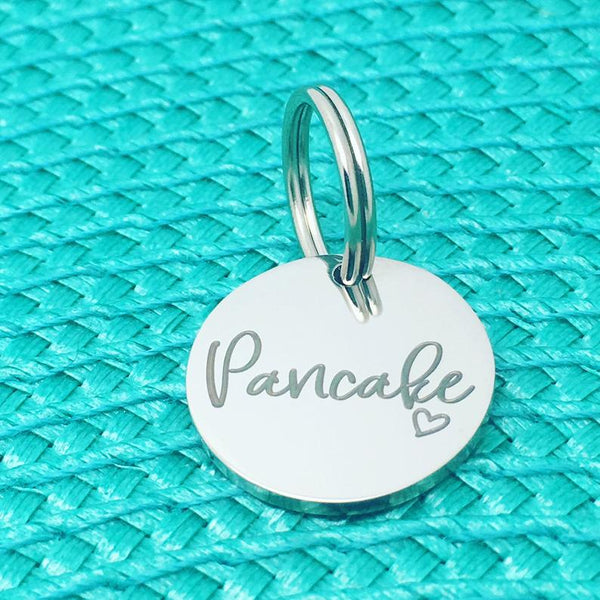 Personalised Pet Tag, Pancake Design with Heart Image (Personalised Dog Tag / Personalised Cat Tag)
