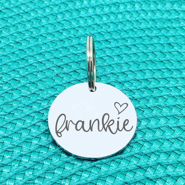 Engraved Custom Pet Tag Frankie Heart Design (Personalised Dog Tag / Personalised Cat Tag)