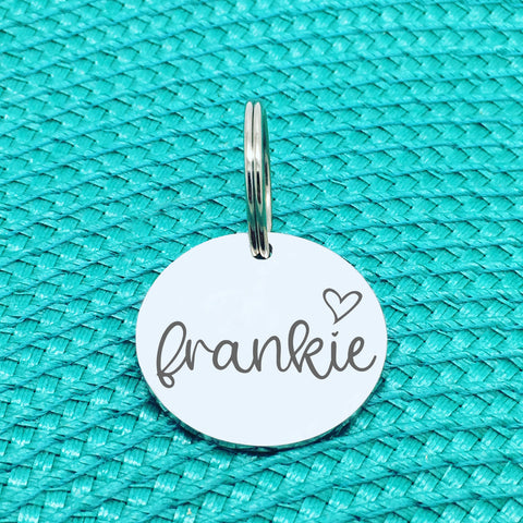 Engraved Custom Pet Tag Frankie Heart Design (Personalised Dog Tag / Personalised Cat Tag)