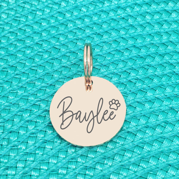 Rose Gold Personalised Dog Tag, Saxon Paw Print Design (Personalised Dog Tag / Personalised Cat Tag)