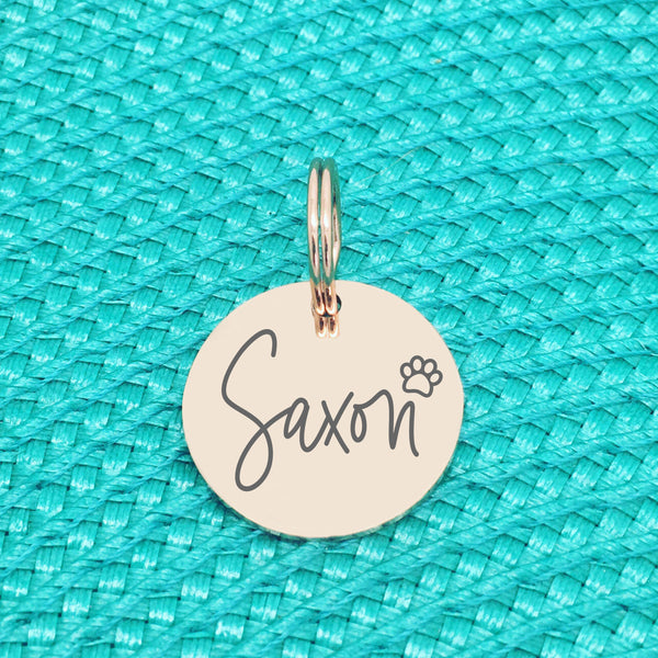 Rose Gold Personalised Dog Tag, Saxon Paw Print Design (Personalised Dog Tag / Personalised Cat Tag)