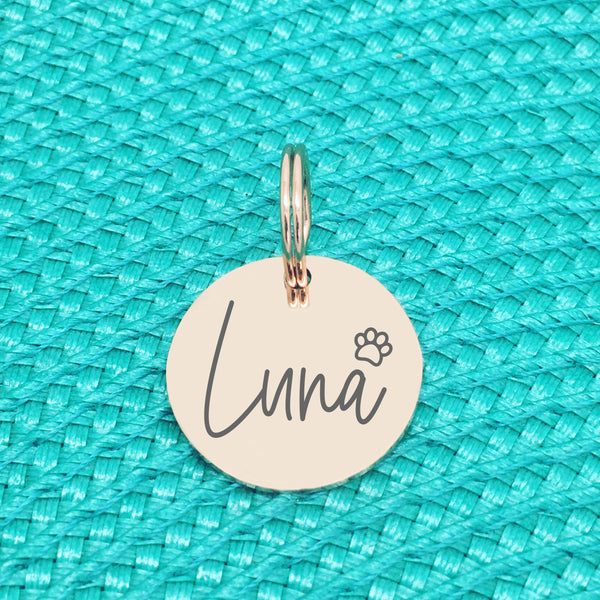 Rose Gold Personalised Dog Tag, Saxon Paw Print Design (Personalised Dog Tag / Personalised Cat Tag)