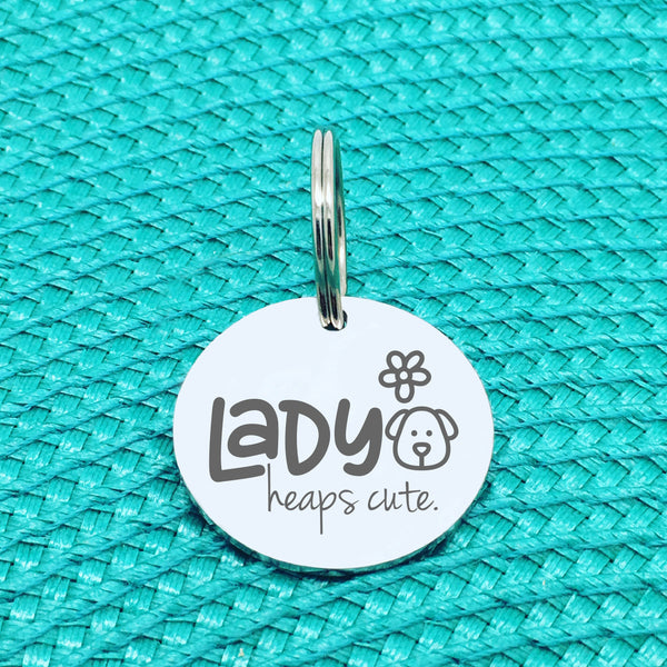 Personalised Pet Tag, 'Evie' Heaps Cute Design (Personalised Custom Engraved Dog Tag)