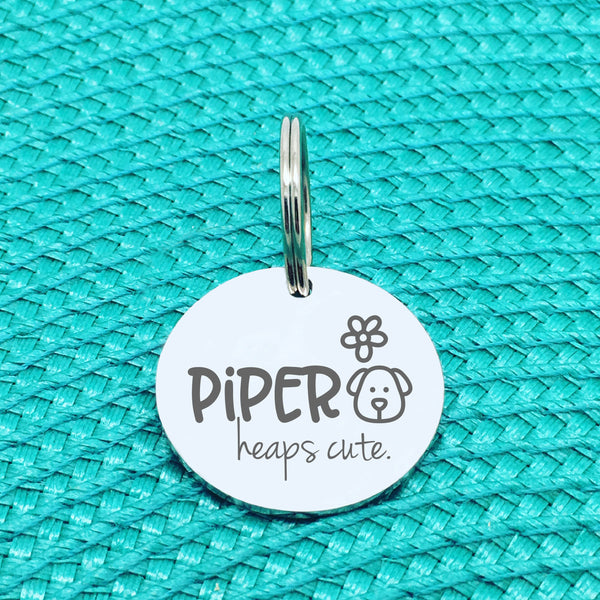 Personalised Pet Tag, 'Evie' Heaps Cute Design (Personalised Custom Engraved Dog Tag)