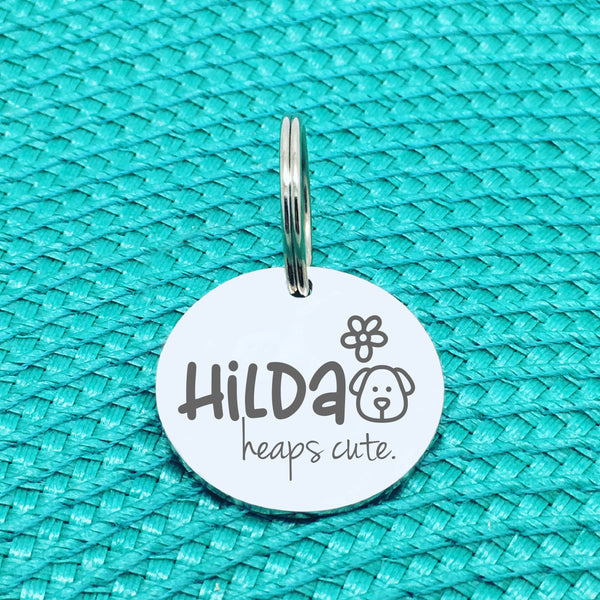 Personalised Pet Tag, 'Evie' Heaps Cute Design (Personalised Custom Engraved Dog Tag)