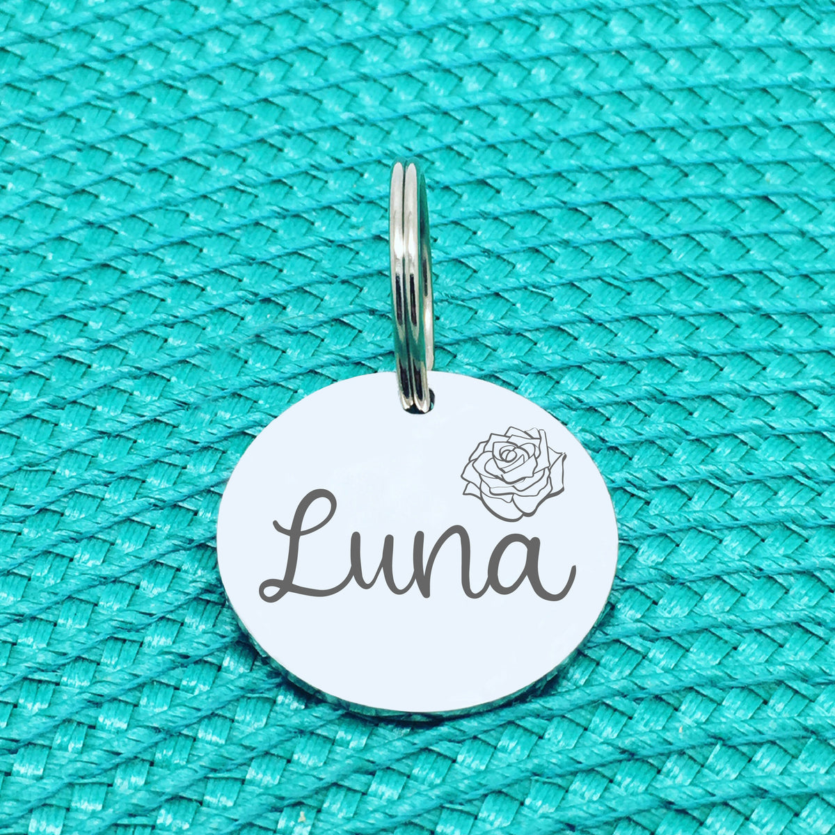 Personalised Pet Tag, 'Rose' Floral Design (Personalised Custom Engraved Dog Tag)