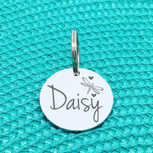 Engraved Personalised Pet Tag, Dragonfly Image Design (Personalised Custom Engraved Dog Tag)