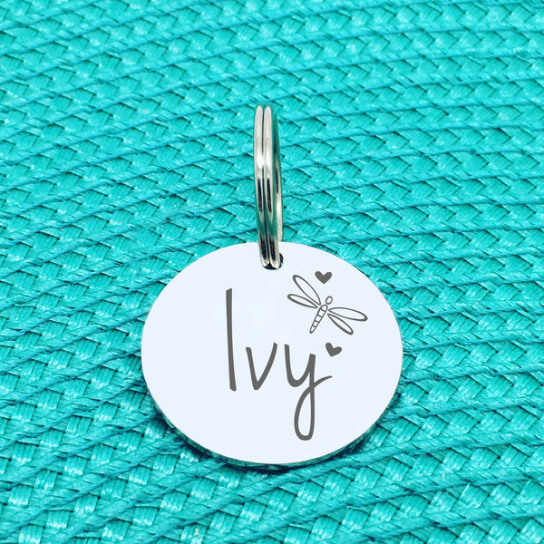 Engraved Personalised Pet Tag, Dragonfly Image Design (Personalised Custom Engraved Dog Tag)