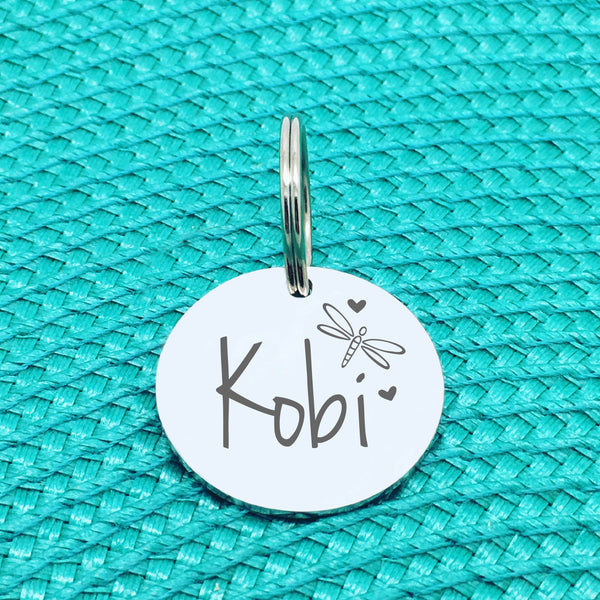 Engraved Personalised Pet Tag, Dragonfly Image Design (Personalised Custom Engraved Dog Tag)