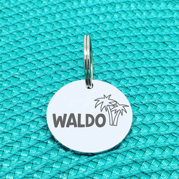 Engraved Personalised Pet Tag, 'Cali' Palm Tree Design (Personalised Custom Engraved Dog Tag)
