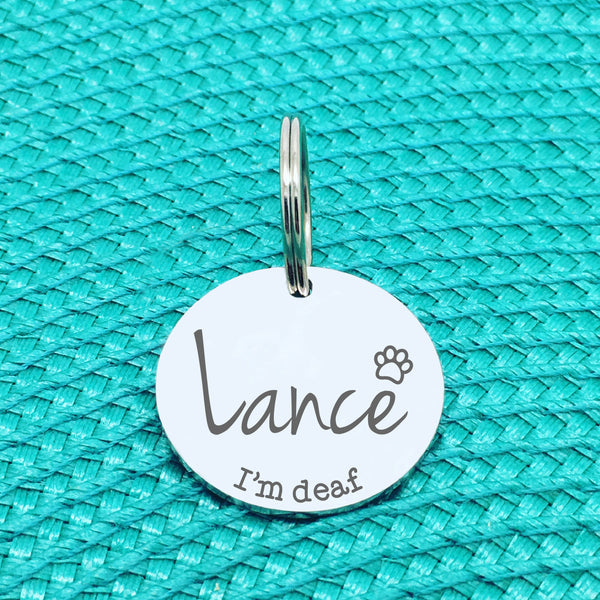 Personalised Pet Tag, 'I'm Deaf' Design (Personalised Custom Engraved Dog Tag)